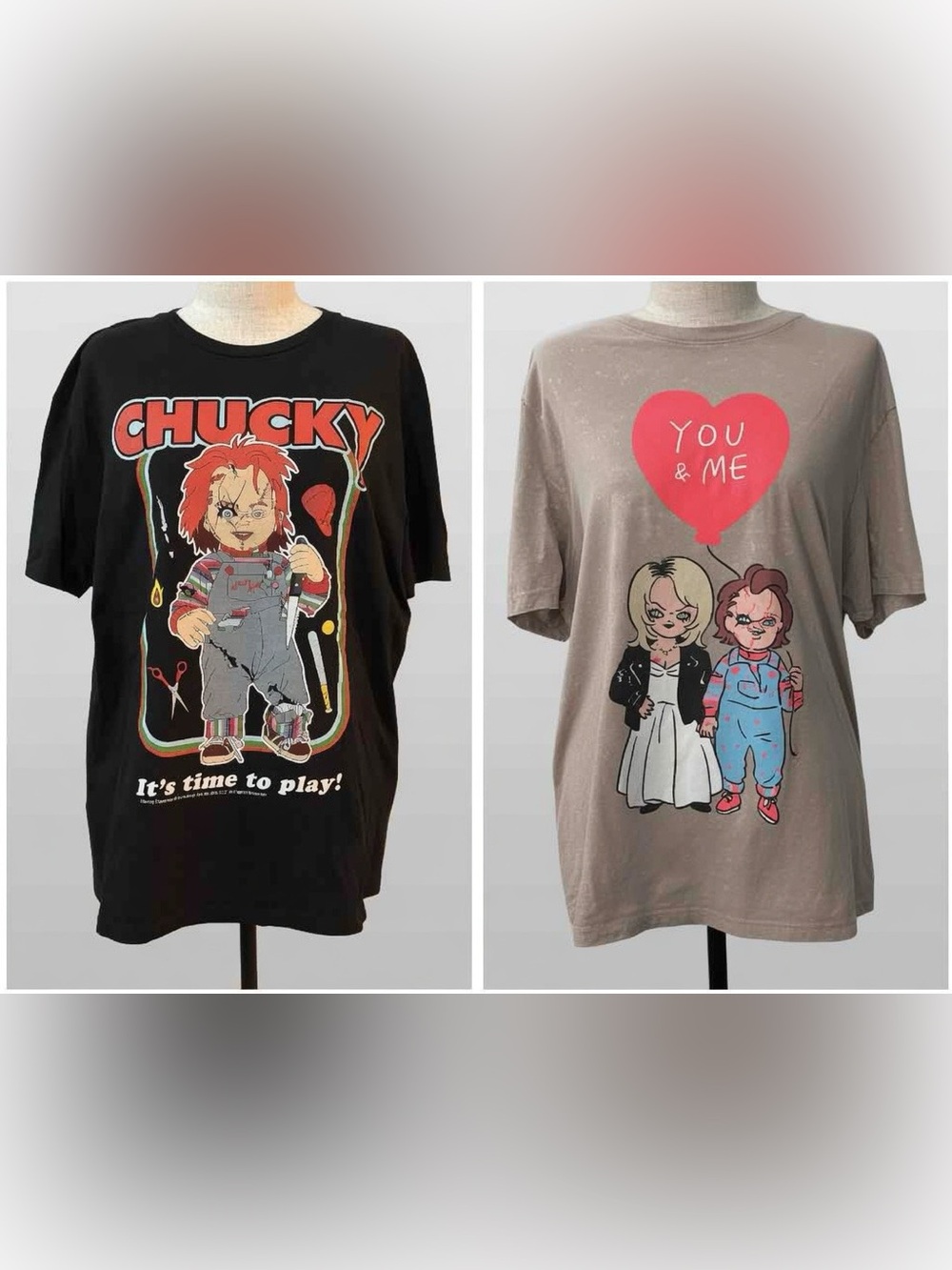 2 tshirt lot Chucky graphic tees you & me + its time to play - size L